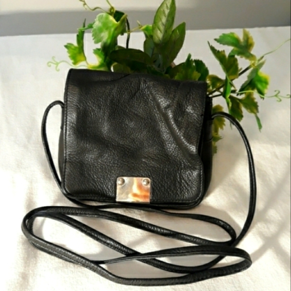 Vintage Genuine Leather in Black  Mini Crossbody Bag